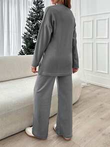 Women Beige Wide Leg And Top Two Pieces - Grey - View 2