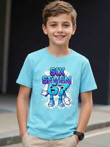 Playera para niño estilo urbano con estampado de caricatura algodón suave corte holgado manga corta verano uso escolar y al aire libre playera - Azul - Ver 1