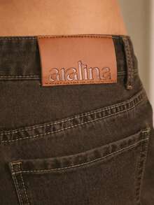 Aralina Pantalón vaquero de tiro bajo con detalles de tachuelas, para invierno/verano - Marrón Chocolate - Ver 7