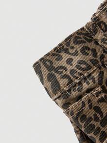 SHEIN PETITE 女士豹纹口袋宽松直筒牛仔裤 - 彩色 - 查看 4