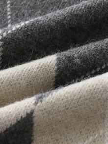 Franclia Rhombus Plaid Off Shoulder Thick Sweater For Women, Elegant Autumn/Winter - Dark Grey - View 4