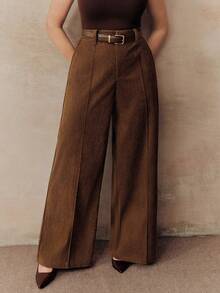 Anewsta 时尚百搭的女士职业办公套装裤腰带 - 棕色 - 查看 3