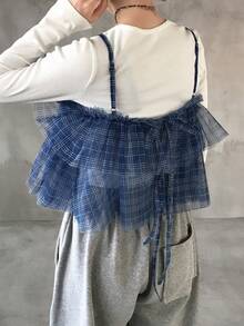 FRIFUL 网眼格纹系带层叠荷叶边宽松休闲百搭背心