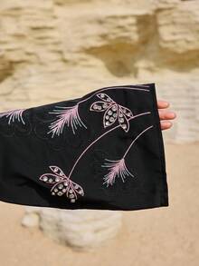 Al Najma Women's Floral Embroidered Loose Hooded Abaya Robe