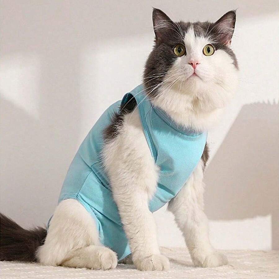 轻薄透气猫咪绝育术后恢复服，幼猫护理服，春夏薄款宠物服装 - 藍色 - 查看 1