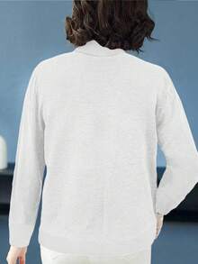 SHEIN LUNE Women's Casual Solid Color Round Neck Long Sleeve Sweater, Autumn Knit Pullover Fall Winter - White - View 2