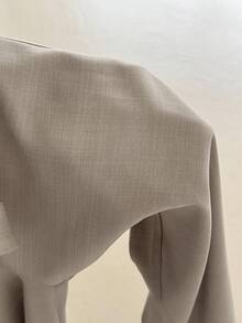 Aloruh Women's Elegant Chic Minimalist Modern Casual Commute Date Knotted Beige Suit Set, Spring/Summer - Khaki - View 8