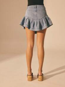 Aralina Women's Casual Elegant Chic Luxury Peplum Hem Denim Mini Skirt Perfect For Summer And Beach And Party - Light Wash - View 2