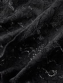 SHEIN MOD 女士时尚黑色蕾丝半透明长裤 - 黑色 - 查看 4