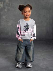 SHEIN How to Train Your Dragon 1pc Young Girl Casual Style Cartoon Pattern Crew Neck Long Sleeve Comfortable Sweatshirt - متعدد الألوان - مشاهدة 5