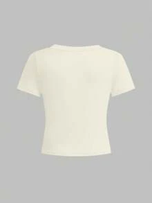 Áo thun dài tay cổ tròn dáng ôm, thoải mái, màu xanh bạc hà mát lạnh, họa tiết hoa dâm bụt và hoa sứ nhiệt đới thanh lịch dành cho bé gái tuổi teen, thích hợp mặc hàng ngày vào mùa xuân/hè, đi nghỉ mát, ở nhà, du lịch, khu nghỉ dưỡng biển, tận hưởng mùa hè thư giãn, không khí nghỉ dưỡng, thư thái, phong cách cô gái dừa, áo hoa cho bé gái, áo thun hoa cho bé gái - Nhiều màu - Xem 2