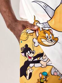 TOM & JERRY X SHEIN Men's Comfortable Cartoon Print Short Sleeve T-Shirt And Pants Loungewear Set, Summer - White - View 5