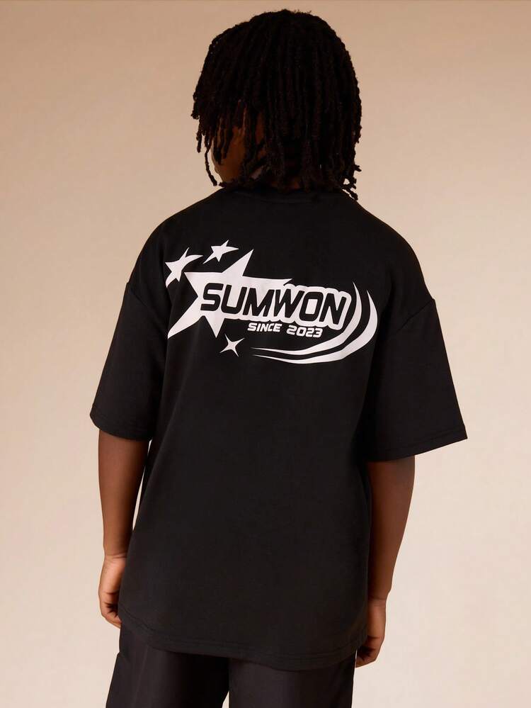 Oversized Crew Neck Tee With Star Logo Print