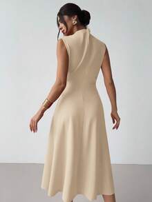 Firerie 女士优雅简约精致浪漫甜美日常通勤婚礼派对音乐节度假褶皱A字迷你连衣裙，红色吊带 - 米色 - 查看 7