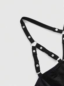 ROMWE Plus Size Sexy Punk Rivet Decorated Versatile Camisole - Black - View 3