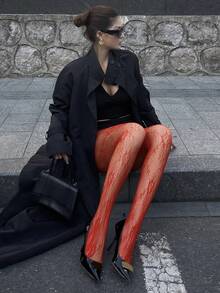 DAZY Women's Sexy Red Lace Sheer Leggings Y2k - Red - View 6