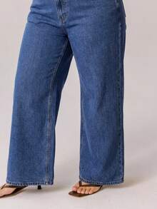 Aralina Plus Size Women High Waist Pockets Straight Loose Casual Versatile Jeans - Medium Wash - View 7