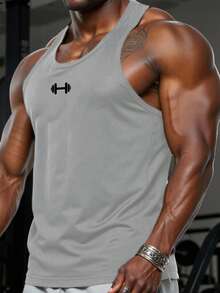 GymBeat 男士休闲运动健身印花无袖背心 - 灰色 - 查看 3