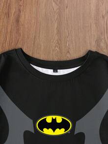 BATMAN X SHEIN Men's Casual Contrast Color Bat Print Round Neck Short Sleeve T-Shirt, Summer