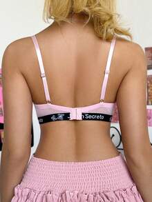 Eraneu 1pc Women's Molded Cup Underwire Lingerie Bra, Valentine's Day - Pink - View 2