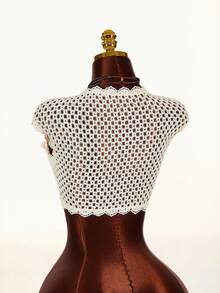 Amplova 2026 New V-Neck Front Tie Cropped Top, Knit-Look Fabric - Apricot - View 9