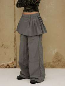 COUREZ 低腰迷你裙搭配阔腿裤，尼龙材质 - 灰色 - 查看 5