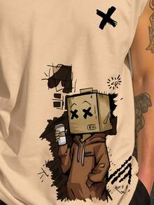 Manfinity Dauomo 男士休闲卡通图案宽松圆领背心，夏季 - 彩色 - 查看 3