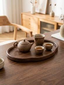 Cirelle 1pc Multifunctional Practical Tray - Vintage Asymmetric Shaped Covered Tea Tray, Suitable For Home, Office, Hotel Or Gift Decoration, Especially Suitable For Living Room, Bedroom Or Tea Party Occasions, Tea Party Accessory | Decorative Tray, Bamboo Material, Tea Tray. - Multicolor - View 5