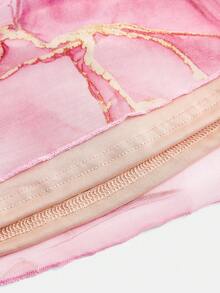 SHEIN Tween Girl Tie-Dye Print Sweetheart Collar Ruched Flare Sleeve Waist Cinched Long Sleeve Dress, Princess Style Dress, Tween Girls Pink Dress, Suitable For Valentine's Day, Wedding, Birthday Party - Pink - View 6