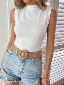 Blusa Elegante Sin Mangas para Mujer – Cuello Alto, Corte Slim y Tela Suave Premium | Ideal para Looks Modernos y Sofisticados - Blanco - Ver 1