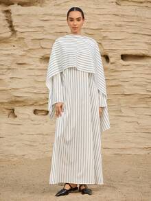 Graceveil Women's New Elegant Casual Minimalist Daily Commute Vacation College Style Black & White Striped Print Scarf Shawl Wrap, Comfortable Loose Arabic Dress - White - View 3