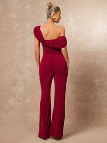 Lumalex VITNOS Dark Red,Summer,Elegant,Party One-Shoulder Draped Knit Sculpted Asymmetrical Silhouette With Ruched Bodice Fluid Stretch Fabric Evening Dress - Burgundy - View 5