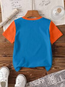 Blippi X SHEIN Young Boy Casual Contrast Color Cartoon Graphic Round Neck Short Sleeve T-Shirt, Summer - White - View 2