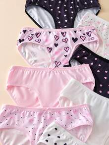 8pcs/Pack Girls' Cute Heart & Bow Print Soft Comfortable Everyday Casual Panties - Multicolor - View 3