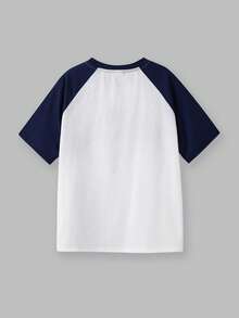 Áo thun ngắn tay cổ tròn phối màu dáng raglan cho bé trai tuổi teen, thích hợp cho mùa xuân & hè, hoạt động ngoài trời, đi học, phong cách đường phố, tiệc tùng và giải trí. - trắng - Xem 2