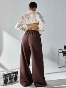 SHEIN Women Loose Fit Front Stitch Detailed Sweatpant Pant