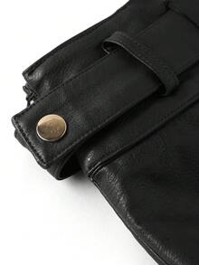 Ellevyn 女士装饰纽扣A字高腰裙 - 黑色 - 查看 5