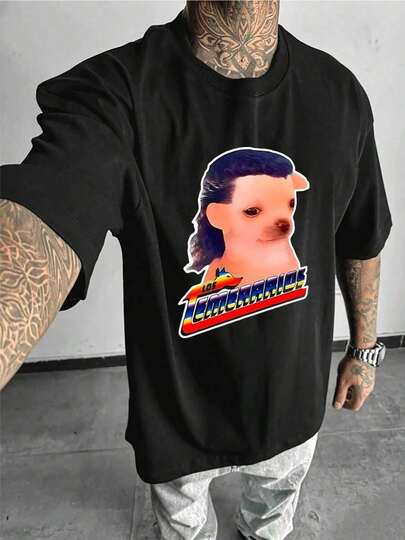 Camiseta retro con gráfico de perro Los Temerarios para hombre, estampado de inspiración vintage, tela de algodón suave, manga corta informal, diseño único, ajuste cómodo, disponible en varias tallas,"Note: Please wear skin-colored undergarments."