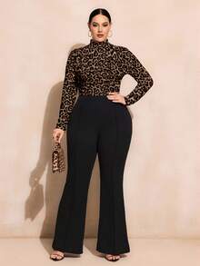 SHEIN SXY Plus Size Women Leopard Print Turtleneck Fitted T-Shirt, Casual & Minimalist, Spring/Autumn Cheetah Top Turtle Neck Animal Spring Fall - Multicolor - View 5