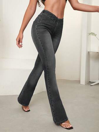 SHEIN Essnce Jeans Överlappande Midja Bootcut Ben