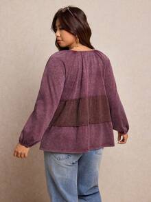 Elaquor Plus Size Women V-Neck Raglan Sleeve Casual T-Shirt - Purple - View 2