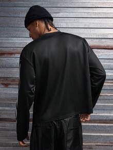 AXEPEAK Camiseta de manga larga de corte holgado con estampado de color contrastante para hombre - Negro - Ver 2