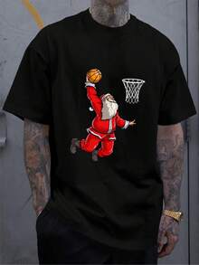 Versatile Baggy Short Sleeve T-Shirt With Fun Basketball Print, Ideal For Vacation, Work And Use - Black 3 - View 1
