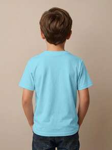 Playera para niño estilo urbano con estampado de cómic algodón suave corte holgado manga corta verano uso escolar y al aire libre playera - Azul - Ver 3