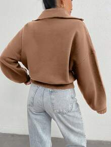EURMUSE 100% Cotton Collar With Zipper Pattern Oversize Sweatshirt - Brown - View 2