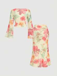 SHEIN MOD 大码女式印花上衣和半裙套装 - 彩色 - 查看 9