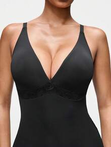 SHAPORA 1pc Women's Black Lace Patchwork Shapewear Bodysuit - Black - View 4