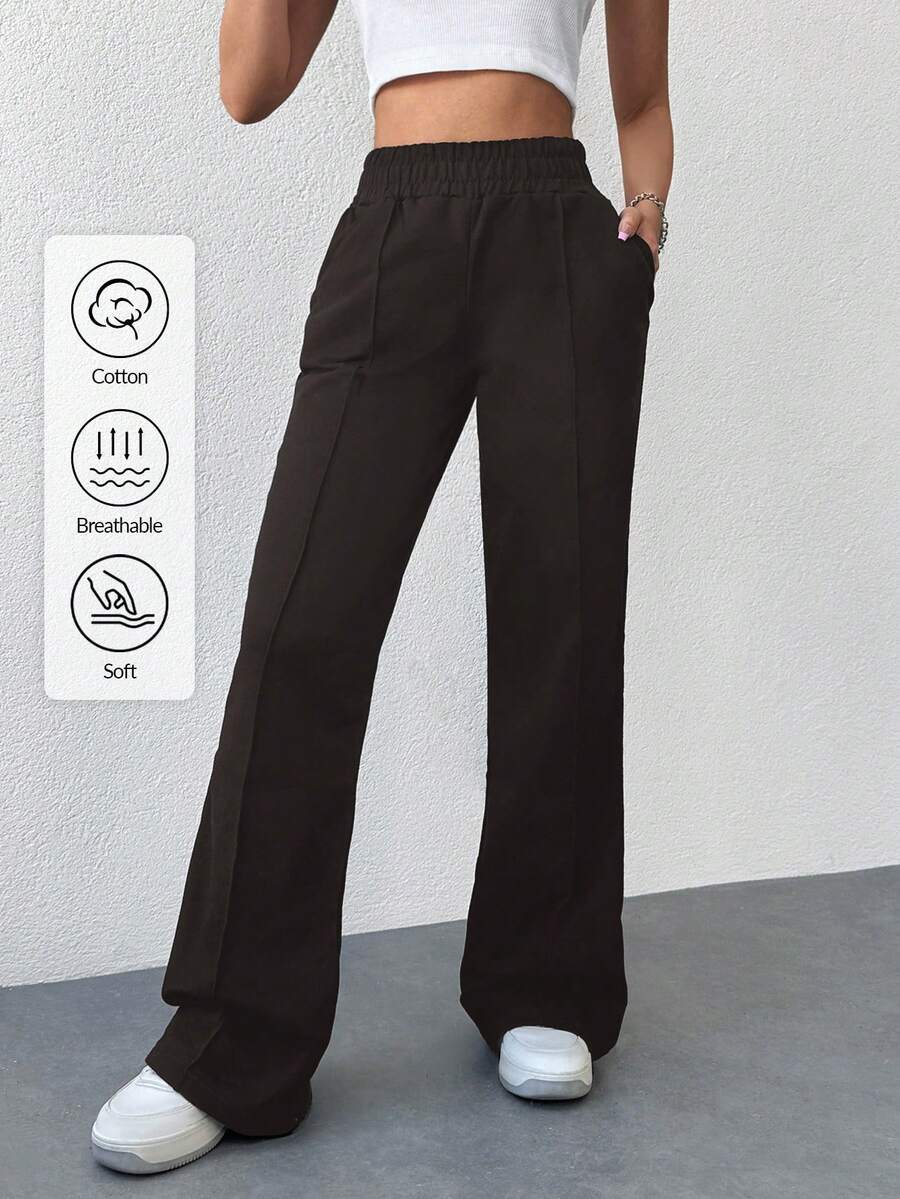 EURMUSE Solid Color Elastic Waist Wide Leg Sweatpants - Dark Grey - View 1