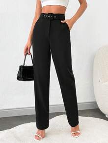 SHEIN Tall Tall Women's Solid High Waist Suit Pants - Black - View 5