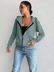 EURMUSE 100% bawełny damska bluza z kapturem i ściągaczem, swobodna, zapinana na suwak